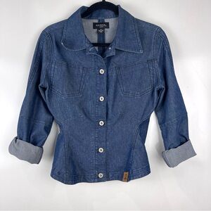 Vintage Y2K Guess Denim Jacket Fitted Blue Jean Women’s Size Small Button Front